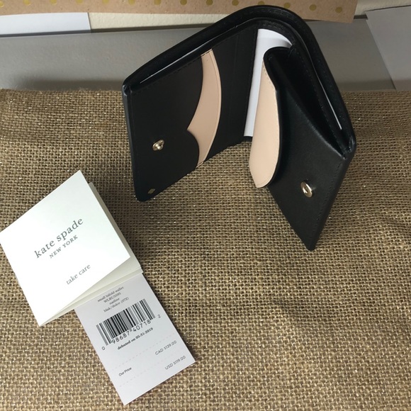 New! Kate Spade Small Bifold Wallet, Black/Dolce๐ - Picture 4 of 10